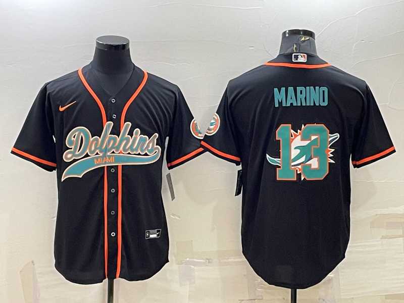 Men's Miami Dolphins #13 Dan Marino Black Team Big Logo With Patch Cool Base Stitched Baseball Jersey,We sell and wholesale Men's Miami Dolphins #13 Dan Marino Black Team Big Logo With Patch Cool Base Stitched Baseball Jersey on line form chian!